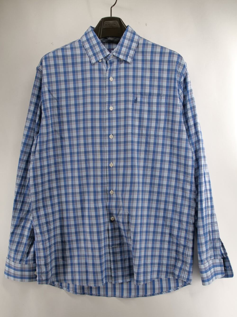 johnnie-O Laguna Blue Plaid Bamboo Blend Button Down Shirt Men's Size Large